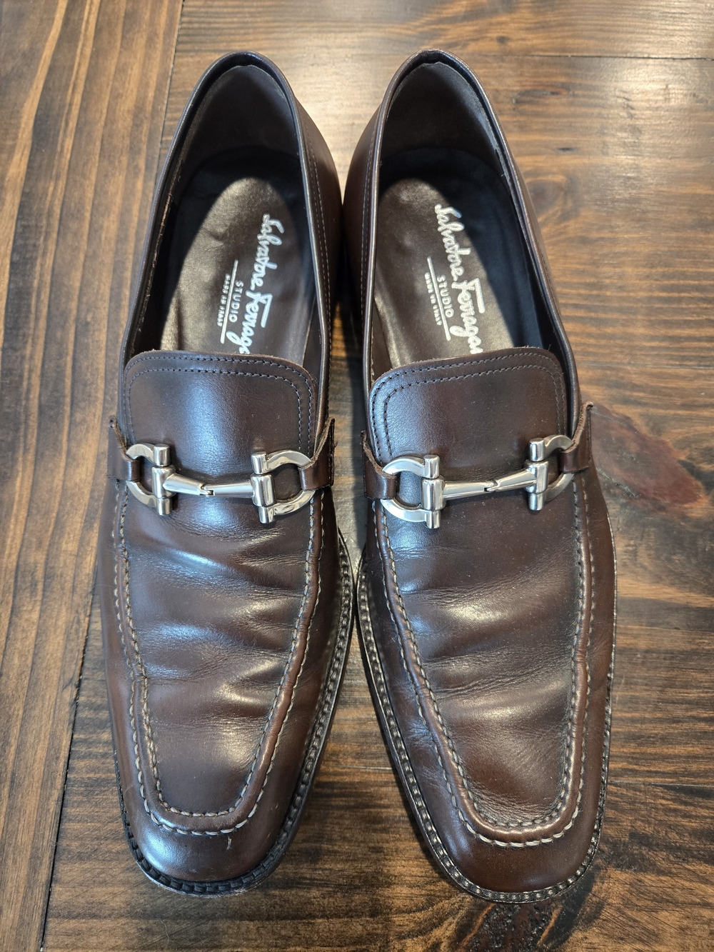 Salvatore Ferragamo Men's Brown Leather Bit Loafers 8.5